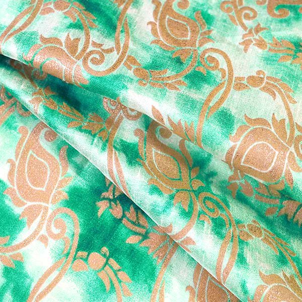 インド タイダイ 絞り染め 布 グリーン 幅約114cm / 50cm切り売り 蔓草模様