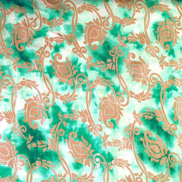 インド タイダイ 絞り染め 布 グリーン 幅約114cm / 50cm切り売り 蔓草模様