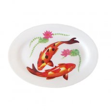 キッチン 日用品 ベトナム ロータス 蓮と鯉 プラスチック 皿 （楕円 横約22cm）レトロ モダン