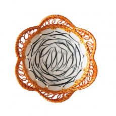 バッチャン焼き 漆 ベトナム バッチャン焼き ラタン編み 皿 魚（直径約15cm）