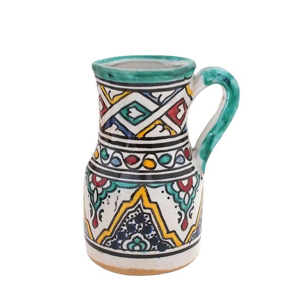 一点もの】モロッコ フェズ 陶器 花瓶（ブルーグリーン）
