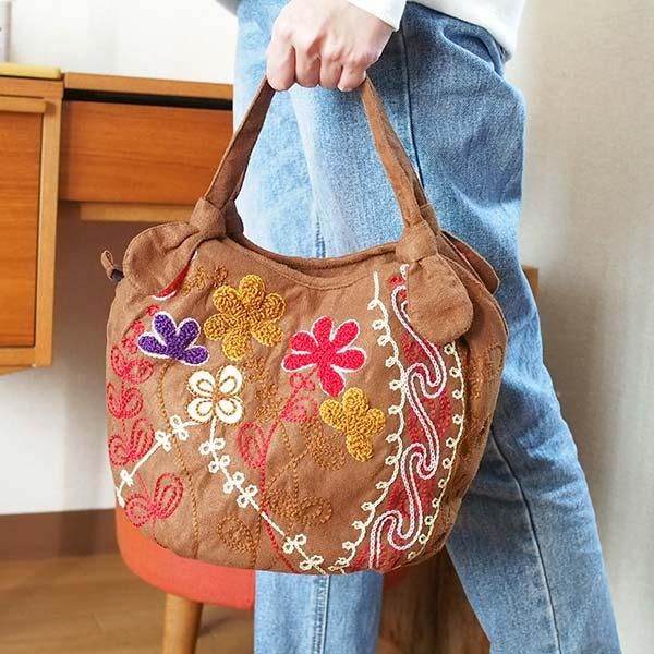 ハンドバッグ ビーズ刺繍 花柄 スエード - バッグ(女性用)