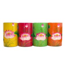 レトロ アジアン ベトナム ロータス 蓮の花 漆塗り ペン立て A（4色）