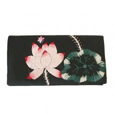黒・ブラック 雑貨 ベトナム 刺繍 ロータス 蓮の花 長財布 ブラック 手刺繍