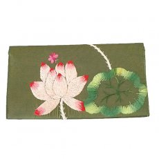 ベトナム刺繍 ベトナム刺繍 ロータス 蓮の花 長財布 （グリーン） 手刺繍 