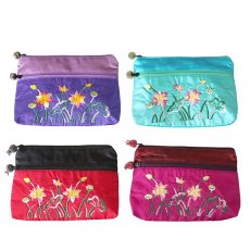 ベトナム刺繍 ポーチ 巾着 財布  ベトナム刺繍 ポーチ ロータス 蓮の花 （4色）ビーズ 