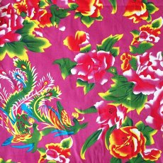 布・素材 ベトナム 鳳凰と牡丹 カットオフ ピンク 幅約158 1m売り オリエンタル  布