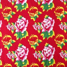 布 生地 ベトナム 牡丹の花 カットオフ レッド  幅約158  1m 売り オリエンタル  布
