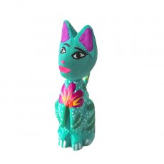 ネコ  猫 モチーフ 雑貨 メキシコ  アレブリヘス  ネコ （ブルーグリーン） ウッドカービング 置物 