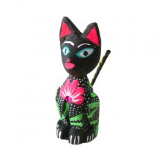 ネコ  猫 モチーフ 雑貨 メキシコ アレブリヘス  ネコ （ブラック）ウッドカービング 置物  