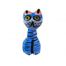 ネコ  猫 モチーフ 雑貨 メキシコ ウッドカービング アレブリヘス （小さいネコ ブルー） 