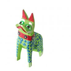 飾るもの 置くもの 小物  メキシコ アレブリヘス  犬 （グリーン）ウッドカービング 置物  