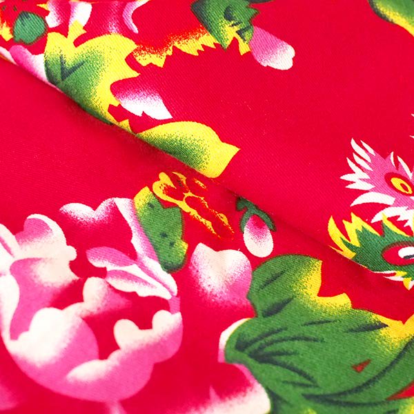 ベトナム 鳳凰と牡丹 カットオフ  レッド 幅約158 1m売り オリエンタル  布【画像5】