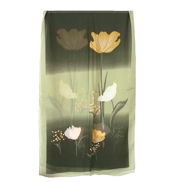 蓮（ロータス）透かしシルク スカーフ グリーン 長さ 約160cm×幅約50cm