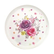 新着商品 ベトナム  バラ ローズ 柄 皿 （トレイ） パープル＆ピンク レトロ キッチュ 花柄 直径約25cn