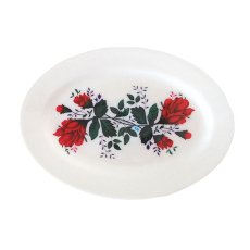 ベトナムのインテリアと日用品 ベトナム バラ ローズ プラスチック 楕円形 皿  横約22cm  レトロ キッチュ 花柄