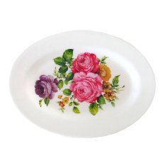 ベトナム カラフル バラ ローズ プラスチック 楕円形 皿  横約25cm  レトロ キッチュ 花柄