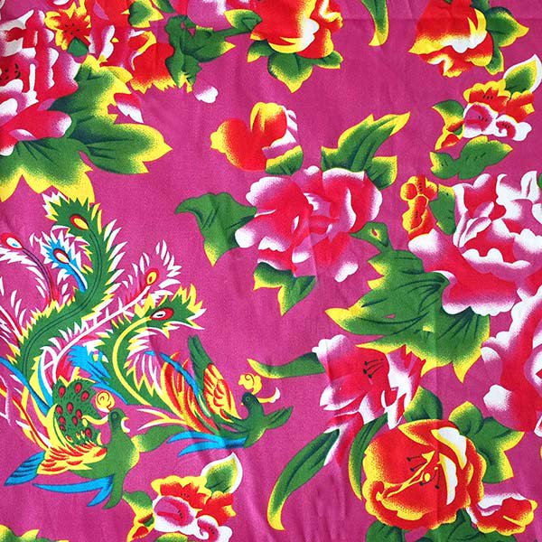 【1点のみ】ベトナム 鳳凰と牡丹 カットオフ ピンク 幅約158 ／90cm売り オリエンタル  布