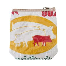 ベトナム 飼料袋 リメイク ポーチ（ブタの親子 オレンジ マチなし）