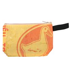 トリ 鳥 モチーフ 雑貨 ベトナム 飼料袋 リメイク ポーチ（アヒル イエロー  マチあり）