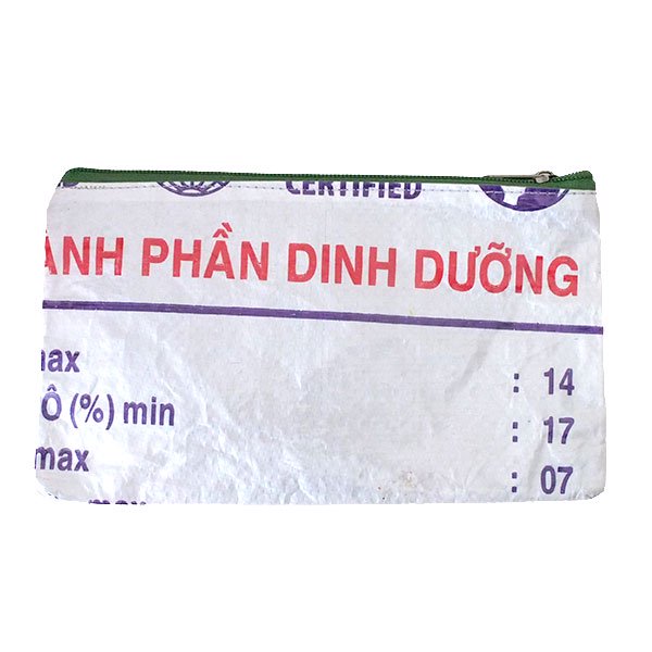 ベトナム 飼料袋 リメイク ポーチ にわとり パープル （ビニールコーティングあり マチなし 持ち手なし）【画像2】