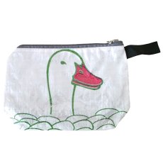 トリ 鳥 モチーフ 雑貨 ベトナム 飼料袋 リメイク ポーチ（アヒル グリーン マチあり）