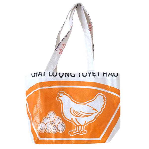 ベトナム 飼料袋 リメイク ショルダーバッグ にわとり A オレンジ （ビニールコーティングなし マチ付き ）