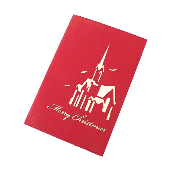 ベトナム 切り絵 ポップアップカード（クリスマスツリー 教会  15×10）【画像3】