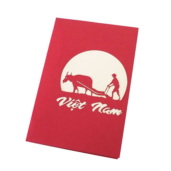 ベトナム 切り絵 ポップアップカード（水牛と人 15×10）【画像3】