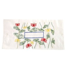 インテリア 小物 ベトナム ロータス 刺繍 ティッシュカバー  ボタンで留めるタイプ 蓮の花 