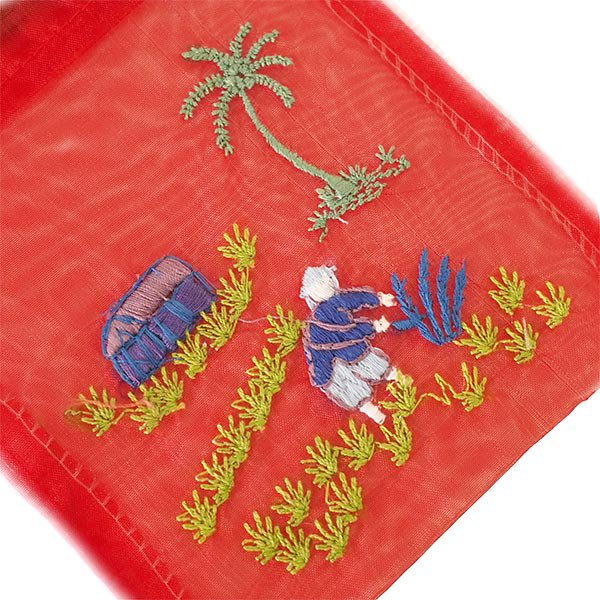 ベトナム オーガンジー 刺繍 巾着 田植え 小サイズ 15×11 お土産【画像2】