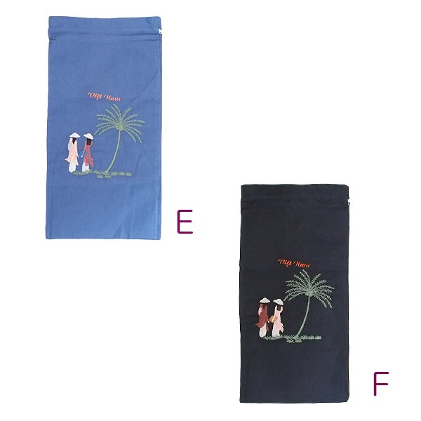 ベトナム アオザイ 刺繍 巾着 椰子の木  縦長サイズ 39×20 お土産【画像4】