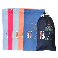アオザイモチーフ雑貨 ベトナム 刺繍 巾着 縦長 アオザイ 椰子の木  39×20 