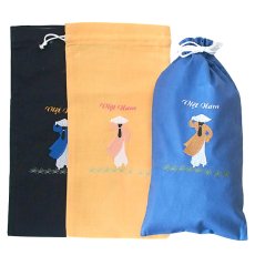 アオザイモチーフ雑貨 ベトナム アオザイ 刺繍 巾着  縦長サイズ 39×20