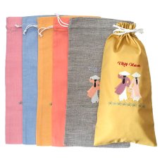 アオザイモチーフ雑貨 ベトナム 刺繍 巾着 縦長 アオザイとカゴ B  39×20 