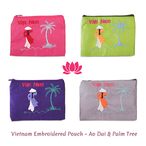 ベトナム刺繍 ／ ポーチ 財布 花刺繍・蓮刺繍・アオザイ刺繍
