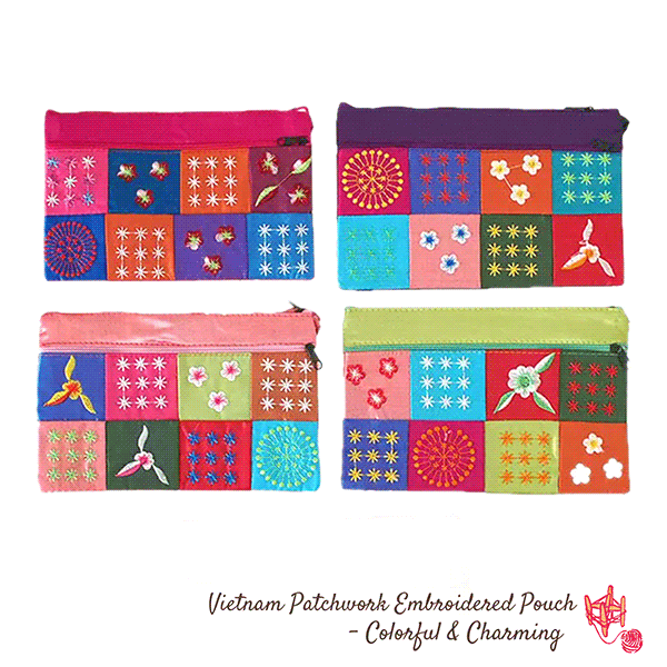 ベトナム彩り刺繍 パッチワーク ポーチ 14×22.5〈5柄〉