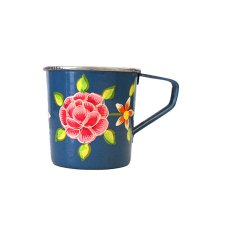 インド・ネパール  雑貨 インド ペイント ミニマグカップ 小花 ブルー 120ml カシミール地方 カラフルペイント
