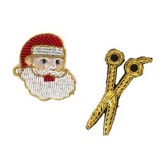 クリスマス インド ザリ刺繍 ピンバッジ サンタクロース ハサミ  モール糸 手刺繍 伝統刺繍