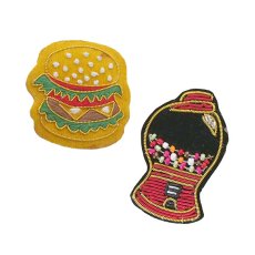 クリスマス インド ザリ刺繍 ピンバッジ ハンバーガー  ガムボールマシン モール糸 手刺繍 伝統刺繍