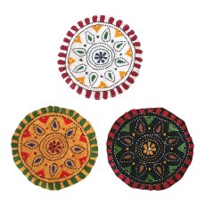 インド雑貨／ネパール雑貨 インド カンタ刺繍 コースター 3色
