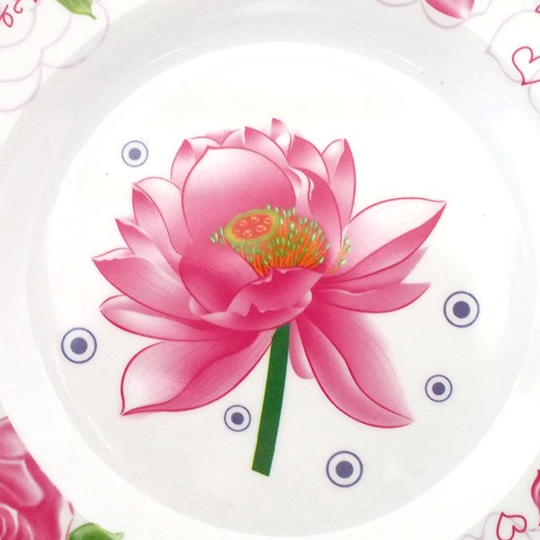 ベトナム ロータスと 薔薇 ローズ プラスチック 皿   直径 17.5cm レトロ キッチュ 【画像2】