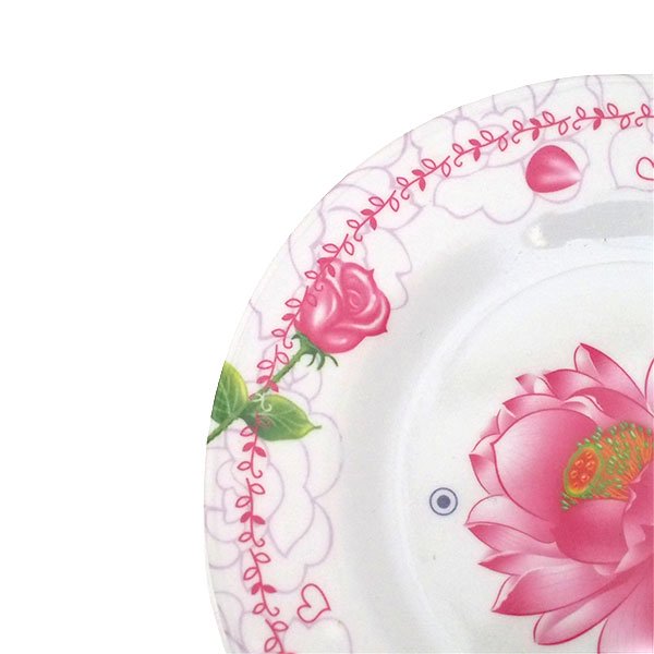 ベトナム ロータスと 薔薇 ローズ プラスチック 皿   直径 17.5cm レトロ キッチュ 【画像4】