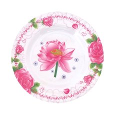 ベトナム インテリア 日用品 ベトナム ロータスと 薔薇 ローズ プラスチック 皿   直径 17.5cm レトロ キッチュ 