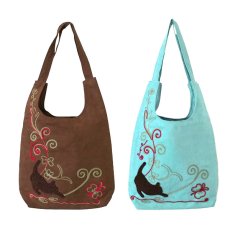 新着商品 ベトナム ネコ 蝶々 刺繍 スエードショルダー バッグ  2色