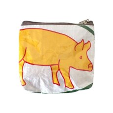 新着商品 ベトナム 飼料袋 リメイク ポーチ ブタ オレンジ （ビニールコーティング  マチあり）