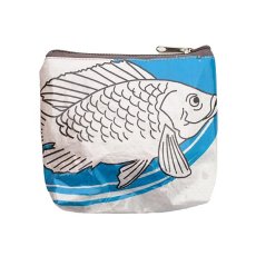 ベトナム 飼料袋 リメイク ポーチ 魚  ブルー B （ビニールコーティング  マチあり）