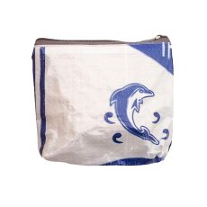 新着商品 ベトナム 飼料袋 リメイク ポーチ イルカ ブルー（ビニールコーティング  マチあり）