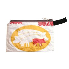 新着商品 ベトナム 飼料袋 リメイク ポーチ ブタ オレンジ 長方形 （コーティングあり マチなし）