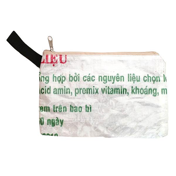 ベトナム 飼料袋 リメイク ポーチ アヒル グリーン 長方形 （コーティングあり マチなし）【画像2】